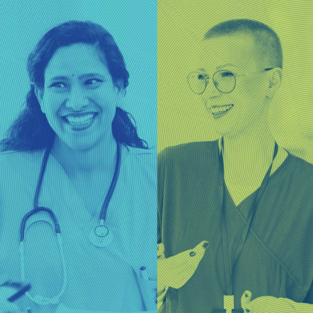 A collage of smiling nurses. They are diverse in age, ethnicity and gender identity